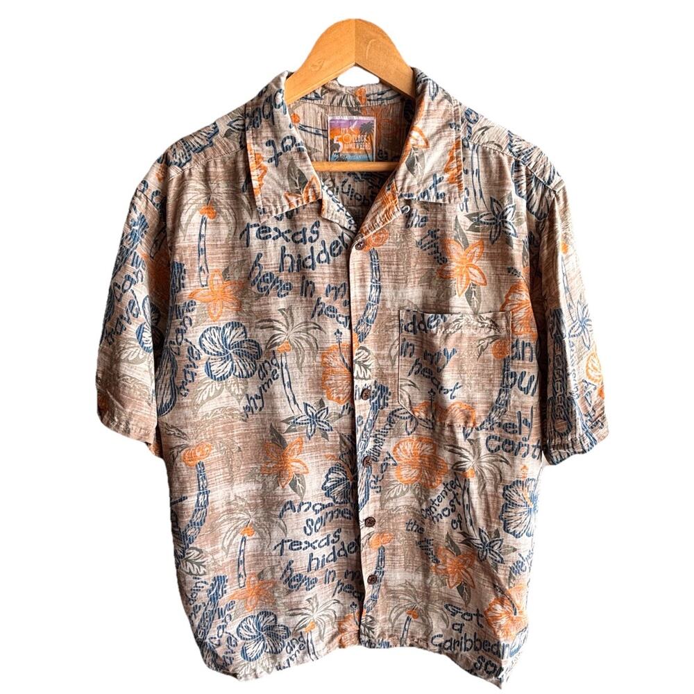 It's 5 O'Clock Somewhere Silk Margaritaville Tropical Mens Button Down Shirt Lg